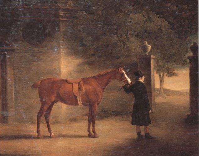 John Ferneley Mr Wombell's Hunter with a Groom in a Courtyard